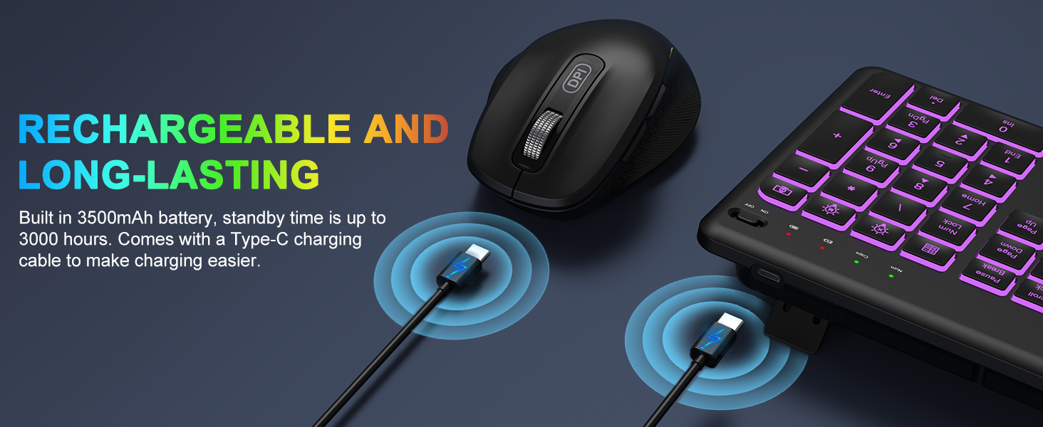 Wireless Keyboard and Mouse Combo -10 Colored Backlits, Phone Holder