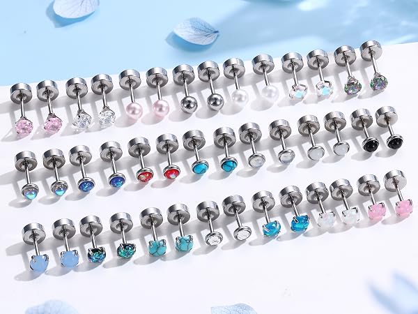 Hypoallergenic Surgical Steel Earrings - Flat Back Stud Earrings for Women