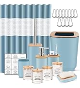 IMAVO Blue Bathroom Set,23 Pcs Bathroom Accessories Set with Shower Curtain,Trash Can,Soap Dispen...