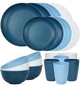 Quatish 24 Piece Plates and Bowls Sets for 6, Unbreakable Dinnerware Sets, Dish Set for Camping, ...