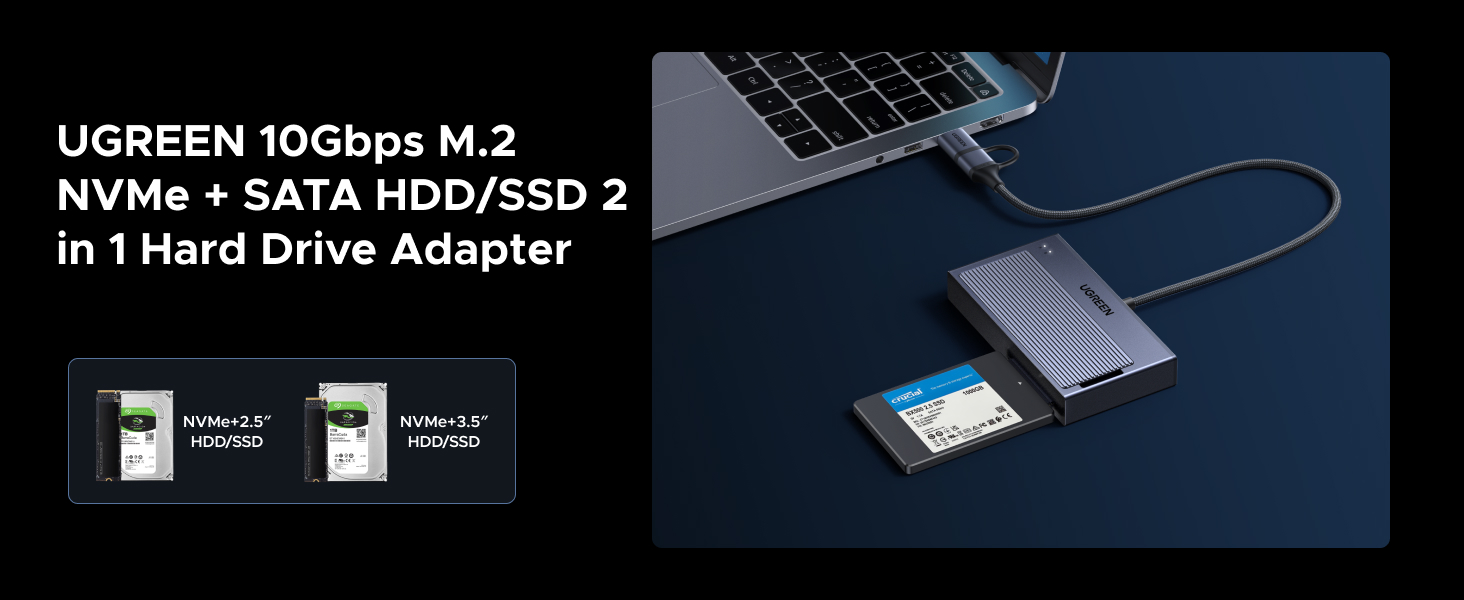 UGREEN 2 in 1 M.2 NVME SSD Enclosure and SATA Hard Drive Adater