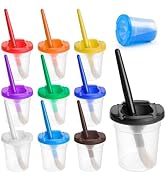 10 PCS No Spill Paint Cups with Colored Lids and Brushes for Kids, Not for Watercolor, Spill Proo...