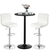 COSTWAY 3-Piece Bar Table Set, Round Cocktail Table and PU Leather Adjustable Swivel Chairs, Mode...