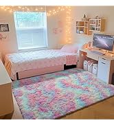 ONASAR Rainbow Area Rugs for Girls Bedroom, 4x6 Fluffy Bedside Colorful Rug, Cute Soft Plush Shag...