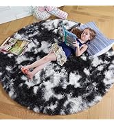 Amdrebio Black White Grey Round Rug 4Ft Circle Area Rugs for Bedroom Living Room, Fluffy Fuzzy Sh...