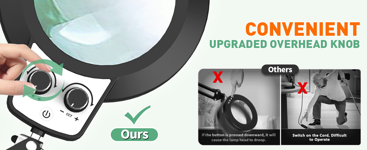 CONVENIENT UPGRADED OVERHEAD KNOB magnifying glass with light and stand lighted magnifying glasses