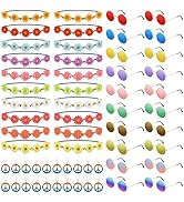 NEBURORA 60 Pieces Hippie Costume Accessory Set Multicolor Sunglasses Daisy Flower Headband Rainb...