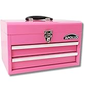 Apollo Tools 14 Inch Steel Tool Box with Deep Top Compartment and 2 Drawers in Heavy-Duty Steel W...