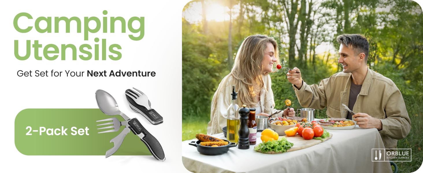 4-in-1 Camping Utensils 2-Pack Portable Travel Backpacking Cutlery