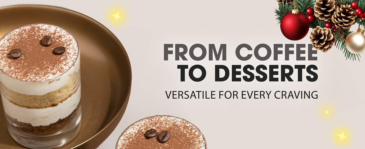 Handheld frother with multiple whisk attachments — excellent Christmas gift for home baristas.