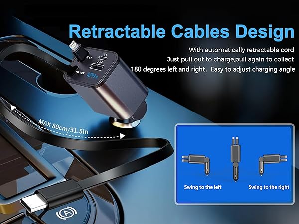 4 in 1 Retractable Car Charger,Super Fast Charging Car Chargers 