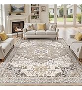 ELLIUNE 8x10 Washable Area Rugs for Living Room: Non Slip Vintage Brown Rug, Large Soft Stain Res...