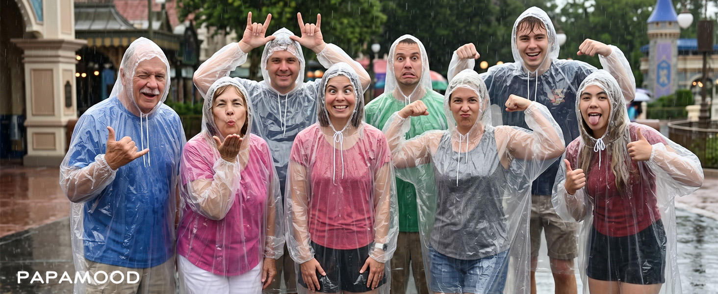 Youth poncho with hood, reusable and waterproof for rainy days.
