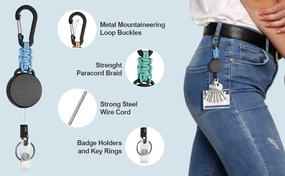 metal mountainnering loop buckles strenght paracord braid steel wire cord badge holder and key ring