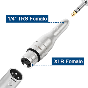 XLR 3 Pin FEMale to 1/4" 6.35mm Female Jack Socket Audio Adapter