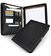 FORTAVEM Faux Leather Zippered Padfolio with 3 Ring Binder, Executive Organizer Binder, Fits 13.9...