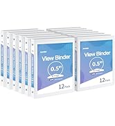 SUNEE 1/2 Inch Binders 3 Ring 12 Pack Bulk, 3 Ring Binders Clear View PVC-Free (Fit 8.5x11 Inches...