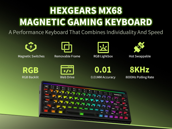 Hexgears MX68 68Keys Magnetic Gaming Keyboard, Wired Mechanical Keyboard