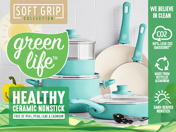 GreenLife, nonstick cookware, pots and pans, stay cool handle, healthy, clean cooking