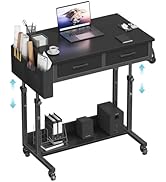 Small Portable Rolling Standing Desk - 32 Inch Adjustable Mobile Stand Up Desks with 2 Fabric Dra...