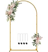HECHN Wedding Arch Backdrop Stand, 7.2FT, Gold Metal, Freestanding, Adjustable, for Wedding Cerem...