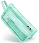 Four Candies Grid Mesh Pencil Case with Handle and Zipper, Clear Double-layer Pencil Pouch Marker...
