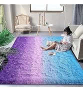 DweIke Luxury Fluffy Kids Rugs for Living Room Bedroom, 4x6 Feet Shaggy Purple and Blue Area Rug ...