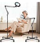 KIRKAS 12X Large Floor Magnifying Glass with Light and Stand, Infinite Color Dimmable 2 in 1 Ligh...