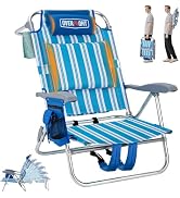Overmont Low Beach Chair with Cooler Bag - 6-Positions Lay Flat with Ergonomic Armrests- Wide Sea...