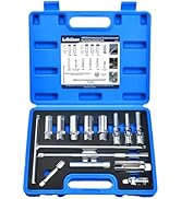 LainKeen 15pcs Magnetic Spark Plug Socket Set with T-Shaped Extension Bar, Spark Plug Gapper, Uni...