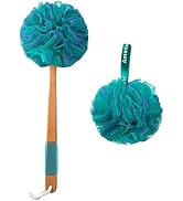 AmazerBath Shower Sponge Loofah Back Scrubber, PE Soft Mesh Loofah Body Scrubber with Long Wooden...