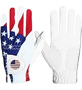 FINGER TEN Golf Gloves Men Left Hand Right with Ball Marker USA Flag Blue Camo Plaid Pack, Mens L...