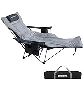 POEPORE Reclining Camping Chair with Removable Footrest Lounge Chair with Headrest, Cotton Cushio...
