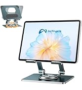 iPad Stand for Desk, Tablet Holder with Thickened 360° Rotating Base Dual Rod Adjustable Aluminum...