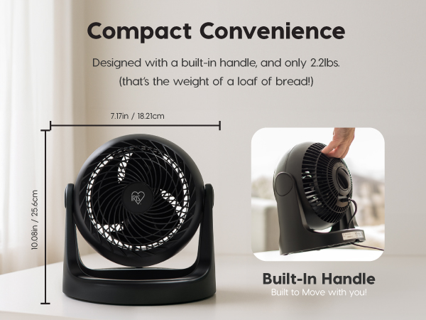 IRIS USA Desk Fan, Air Circulator, 3 Speeds, 52ft Max Air Distance, 360° Adjustable Tilt, 30 db