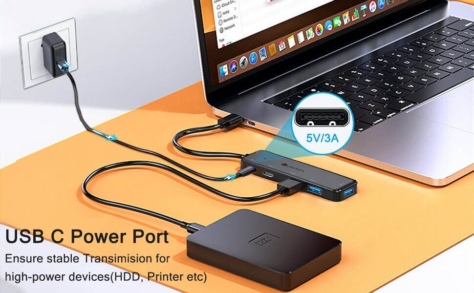 Powered USB 3.0 Hub (5 in 1) with usb c usb 3.0 data ports
