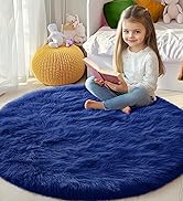 PAGISOFE Round Rugs 5Ft,Fluffy Blue Rugs for Bedroom Living Room,Furry Rugs for Girls Boys Room,F...