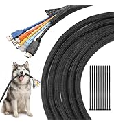 Delamu 30ft - 1/2 inch Cable Sleeve Cord Protector from Pets No Chew, Split-Braided PVC Wire Loom...