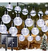 White 2-Pack 100 LED 64FT Crystal Globe Solar Lights Outdoor, Waterproof Solar Christmas String L...