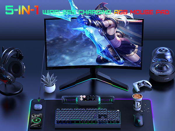 5-in-1 wireless charging rgb mouse pad