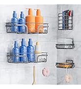 Adhesive Shower Caddy, 5 Pack No Drilling Shower Shelves, Rustproof Stainless Steel Bath Shower O...