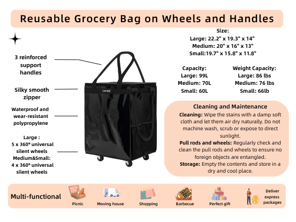 rolling tote reusable grocery bag on wheels bag on wheels rolling tote with wheels and handle