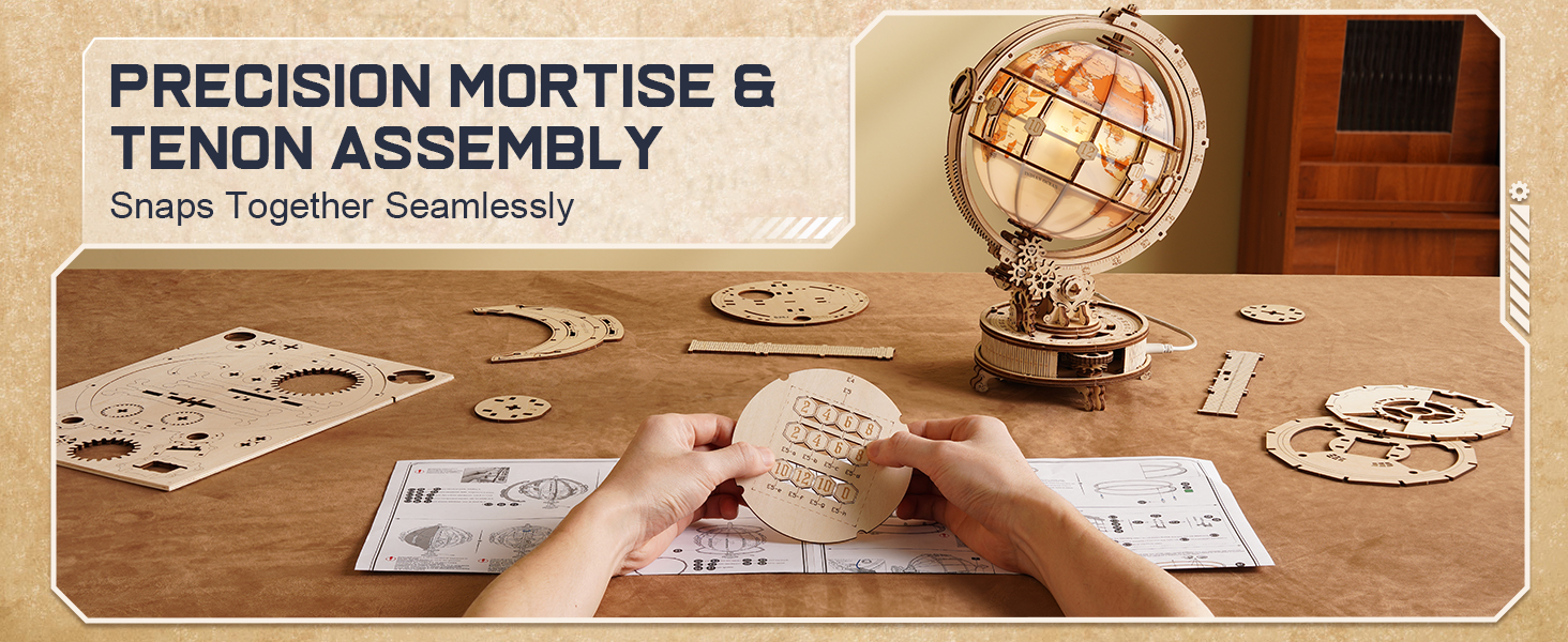 ROKR Illuminated Rotating Wooden Globe Puzzle