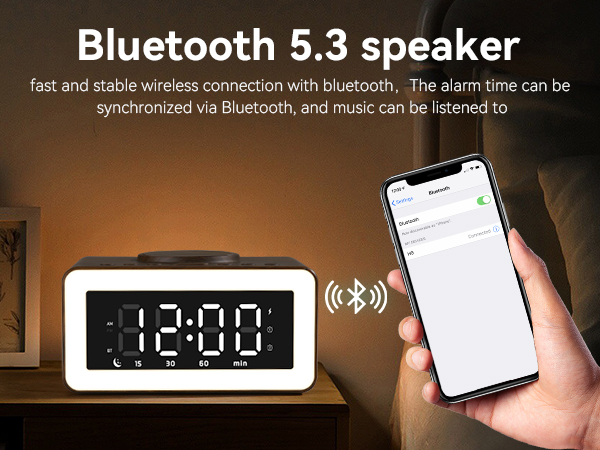 wireless charging alarm clock bluetooth speaker with charger digital radio phone bedside station