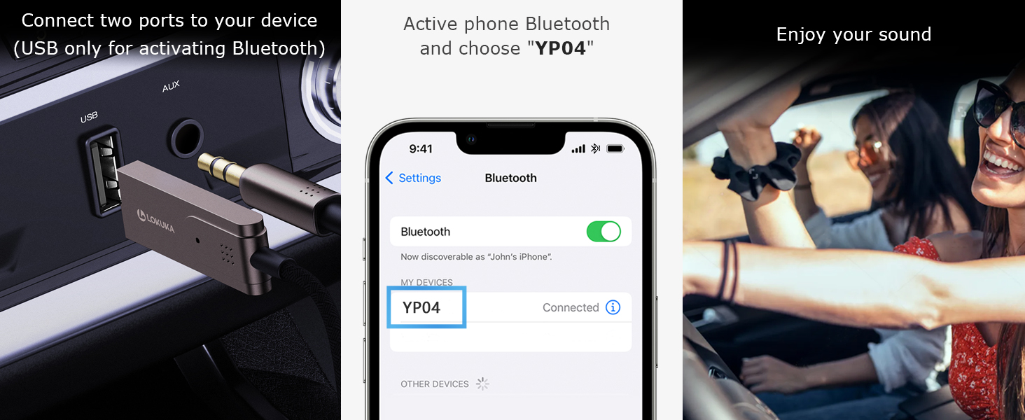  bluetooth car adapter aux input