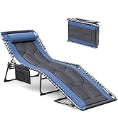 Devoko 4-Fold Padded Portable Folding Outdoor Chaise Lounge Heavy Duty Reclining Chair with Pillo...