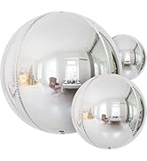 Haolongfa Silver Foil Balloons, 22/18/10 Inch 4D Round Sliver Mylar Balloon, Large Metallic Silve...