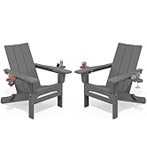 SERWALL Outdoor HDPE Adirondack Chair Set 2, Modern Folding Adirondack Chair with Cup Holders, We...