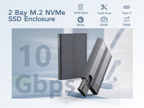 2 Bay M.2 NVMe SSD Enclosure USB 3.1 Gen2 Type-C 10Gbps Support M Key B&amp;M Key Aluminum Case