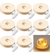 Sileasncei 8 Pack Wooden LED Light Display Base with Switch, 3.9” Round Warm Light Stand for Crys...